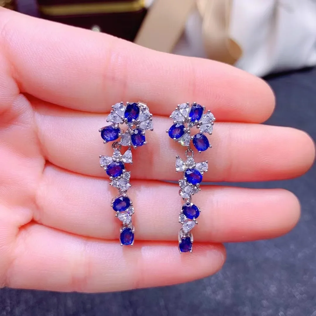 Design Style Gemstone Drop Earrings 12 Pieces 3*4mm Total 1.44ct Natural Blue Sapphire Earrings with 3 Layers 18K Gold Plating