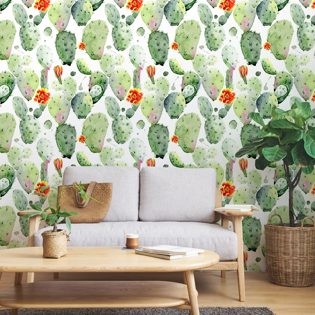 Peel and Stick Cactus Wallpaper Boho Removable Self Adhesive Wallpaper for Wall Kitchen Bathroom
