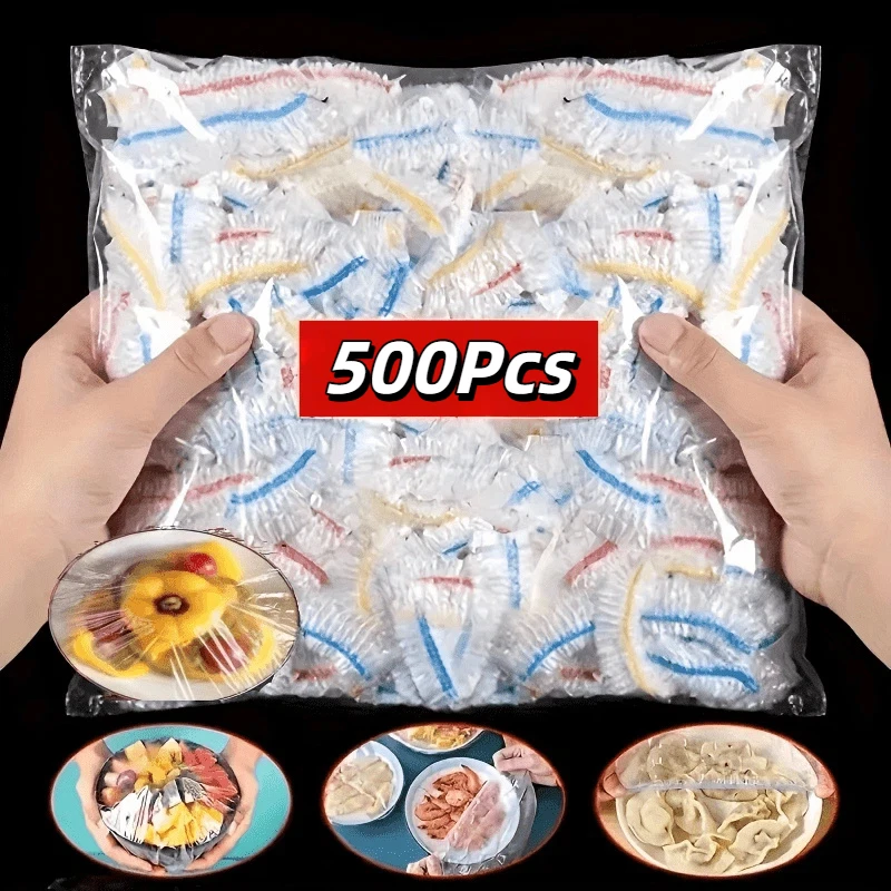 500Pcs Reusable Stretch Food Covers Colorful Elastic Lids Durable Kitchen Fresh Keeping Cover for Bowl Plate Fruit Vegetable ﻿