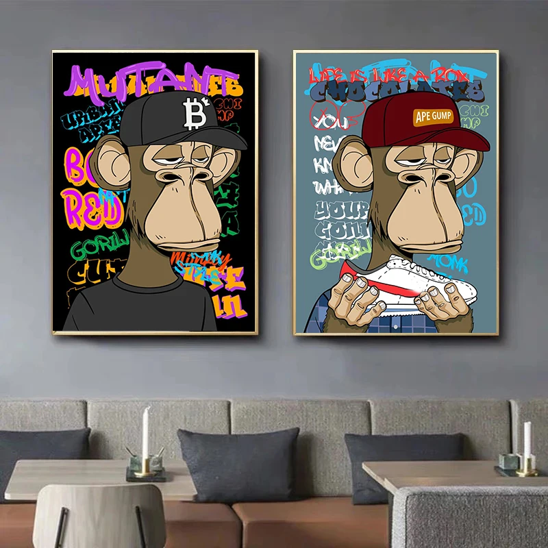 Modern Wall Art Animals Funny Monkey Posters Fashion Bored APE Canvas Painting Pictures for Club Home Boys Room Decor Mural