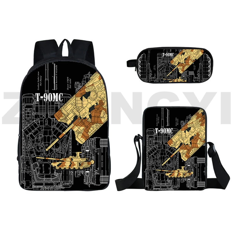 Tela di grande capacità World of Tanks Zaini 3D Cartoon Gerand Tanks Zaini per studenti 3 pezzi / set Astuccio per giochi War Thunder