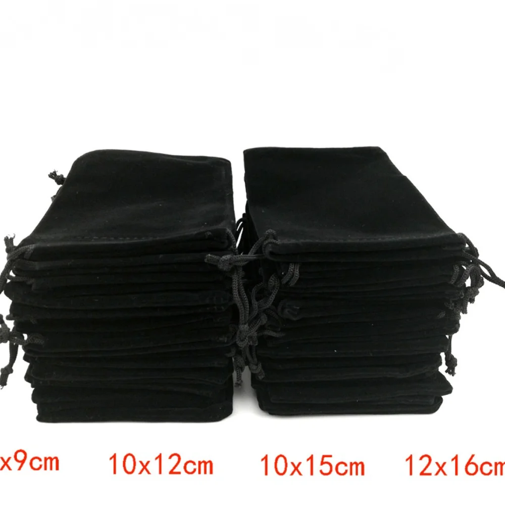 1 unids/lote 7x9cm 10x12cm 10x15cm 12x16cm bolsa de terciopelo negro bolsa con cordón bolsas de terciopelo bolsa de regalo bolsas de exhibición de