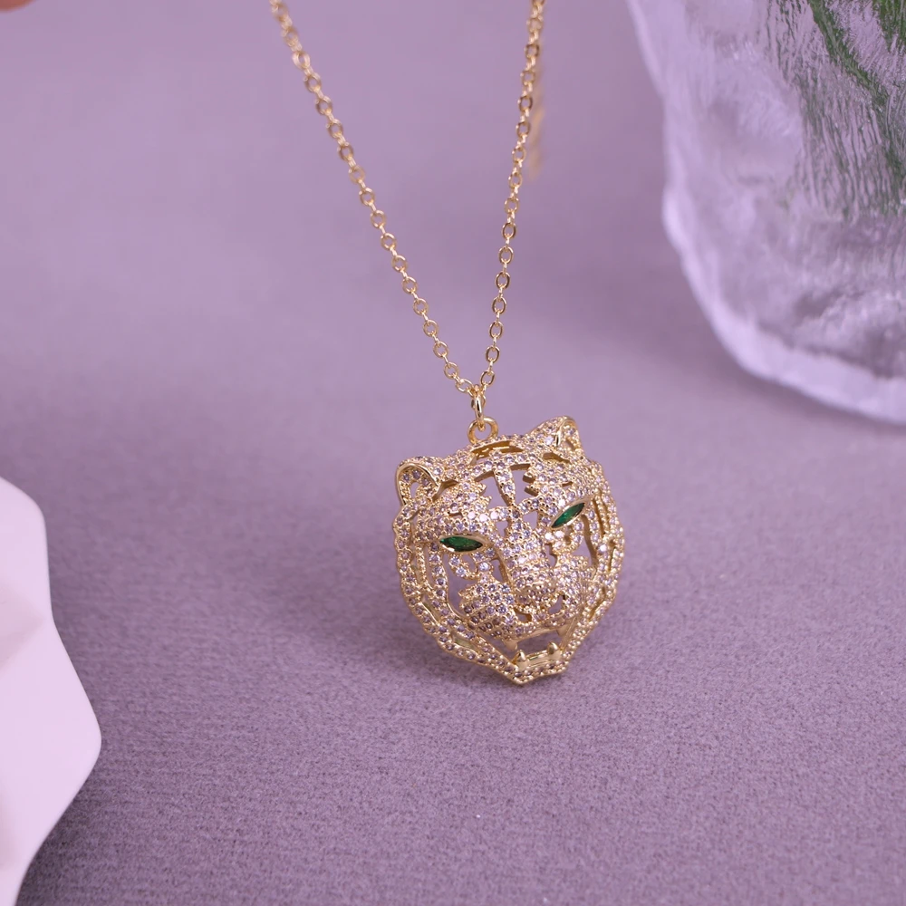 5PCS, 2022 New Fashion Gold Color Leopard Head Pendant Necklace For Women Men Luxury Cubic Zirconia Jewelry Female Gift