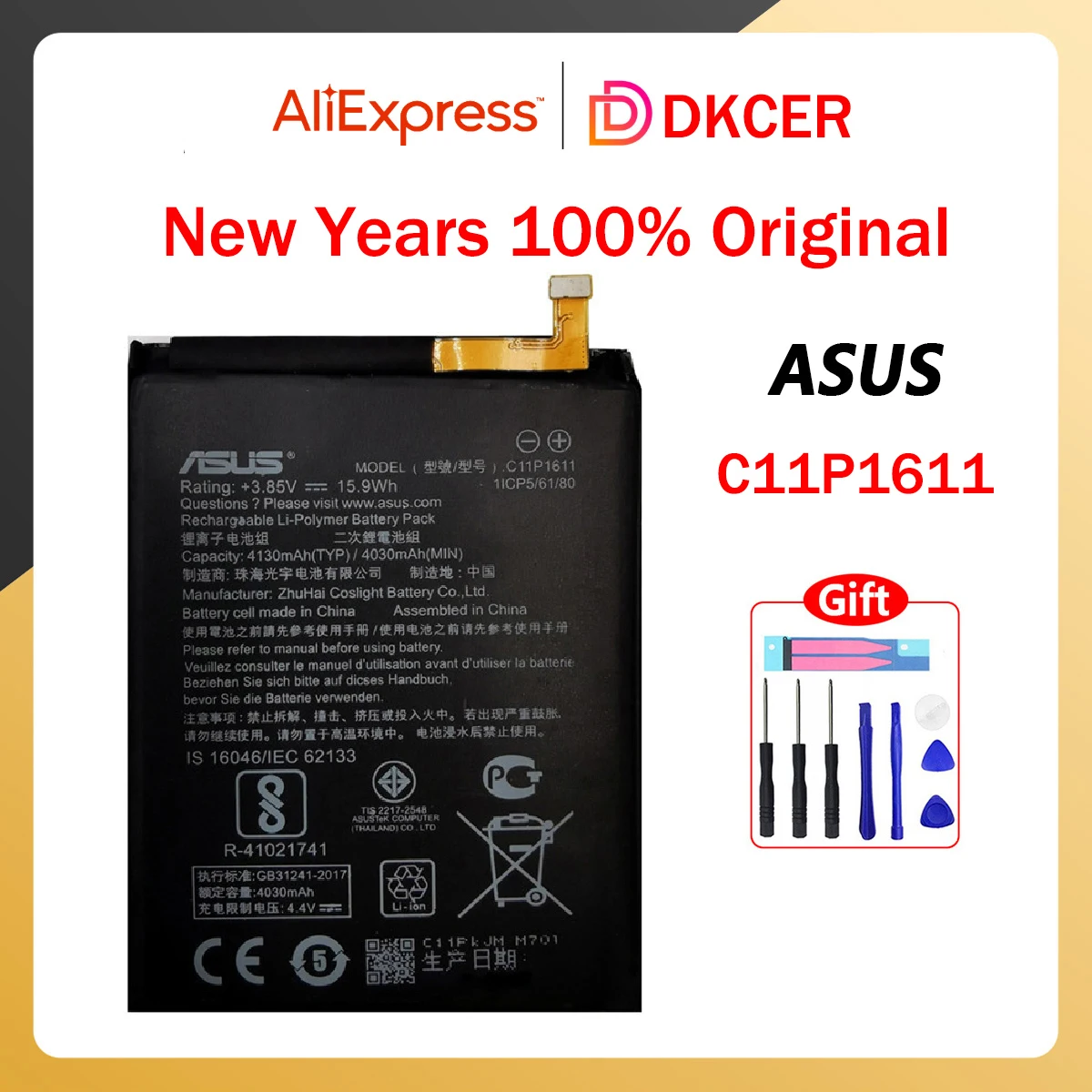 Original Battery for ASUS Zenfone Pegasus 4S Max Plus M1 ZB570TL X018D X018DC Batteries, 4130mAh Battery, New