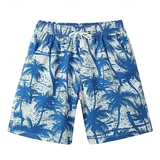 

Vintage Tropical Floral Print Beach Trunks Casual Loose Drawstring Waist Swim Shorts Summer Hawaiian Surfing Bottoms