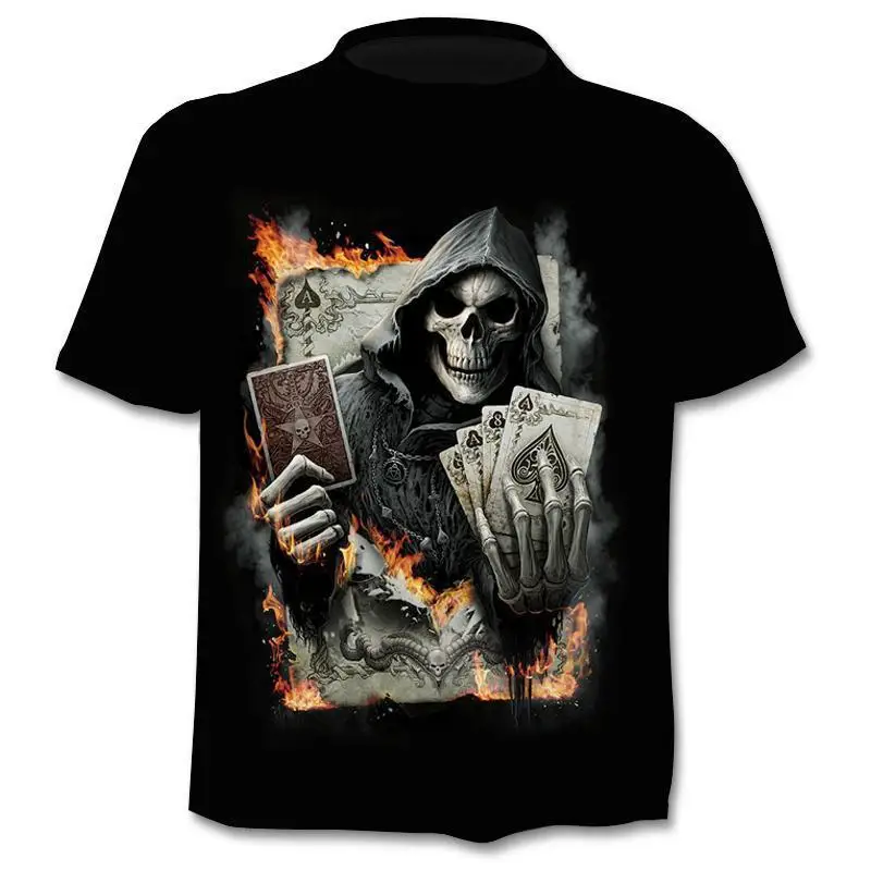 Casual Skull Devil ort Sve V-Ne T-irt Young People's Loose Fit Printed Top ex Non-Sinking Dyeing Winter Edition