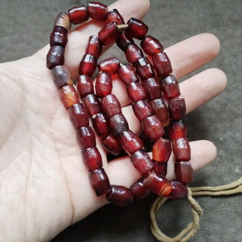 Tibetan Backflow Old Wrapped Pulp Burgundy Agate Bulge a String of 50 Beads Large Hole