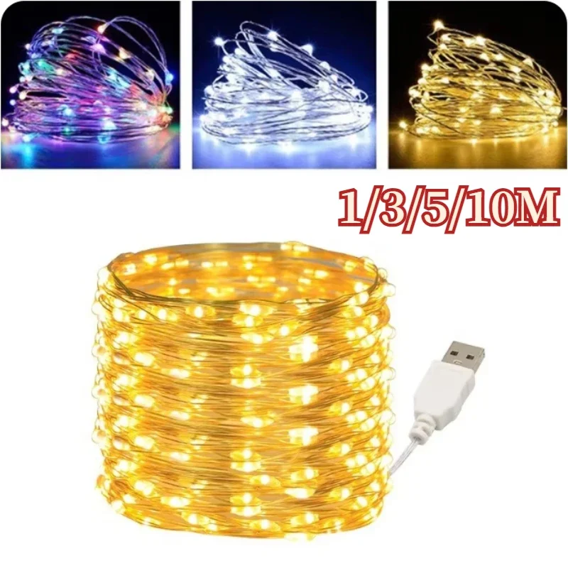 1/3/5/10M Waterproof USB LED Lights String Copper Wire Fairy Garland Light Lamp Christmas Wedding Party Holiday Lighting wreath