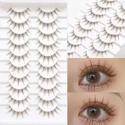 10 Pairs Natural Look Brown False Eyelashes Fashion 3D Japanese Cosplay Faux Mink Lashes Dramatic Anime Lashes for Women