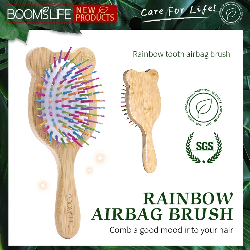 Custom Name Bamboo Hair Brush Women Cute Cat Style Wood Comb For Girls  Wide Teeth Airbag Massage Brush Anti-static Hair Comb