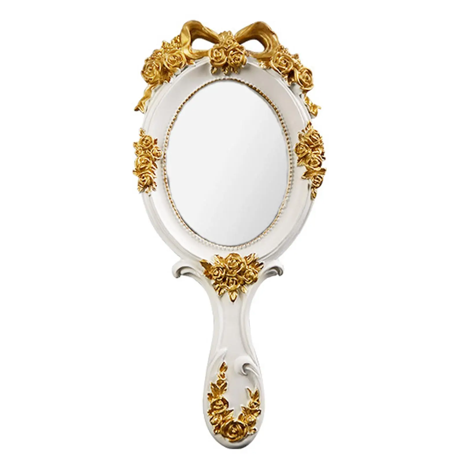 Hand Mirror with Handle Nordic Compact Embossed Flower Mirror Princess Cosmetic