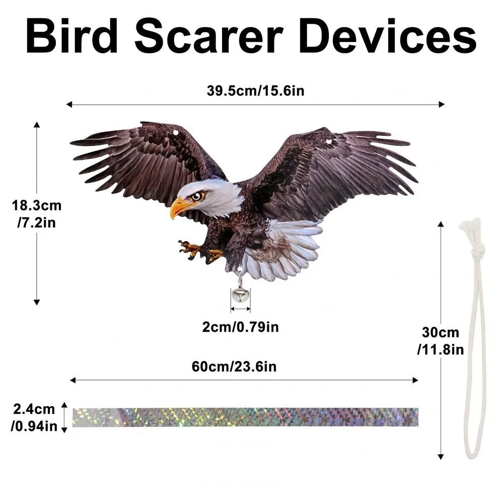 Effective Bird Control Tool with Realistic For Hawk Shape Reflective Tape and Wind-Activated Bell Sound Effective