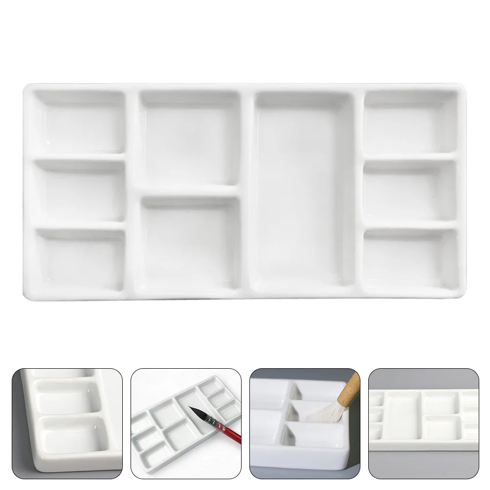 

9-grid Ceramic Watercolor Palette Jingdezhen Firing Artist-grade Gouache Acrylic Paint Sub-packaging Ceramic Dish Palette(White)