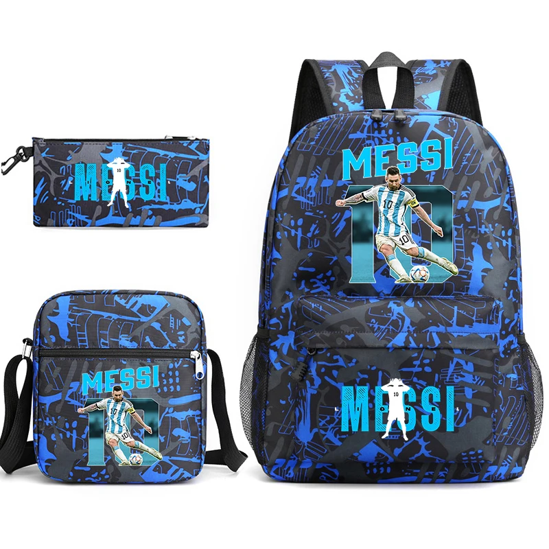 

messi printed backpack set children's school bag shoulder bag pencil case 3-piece set suitable for boys and girls