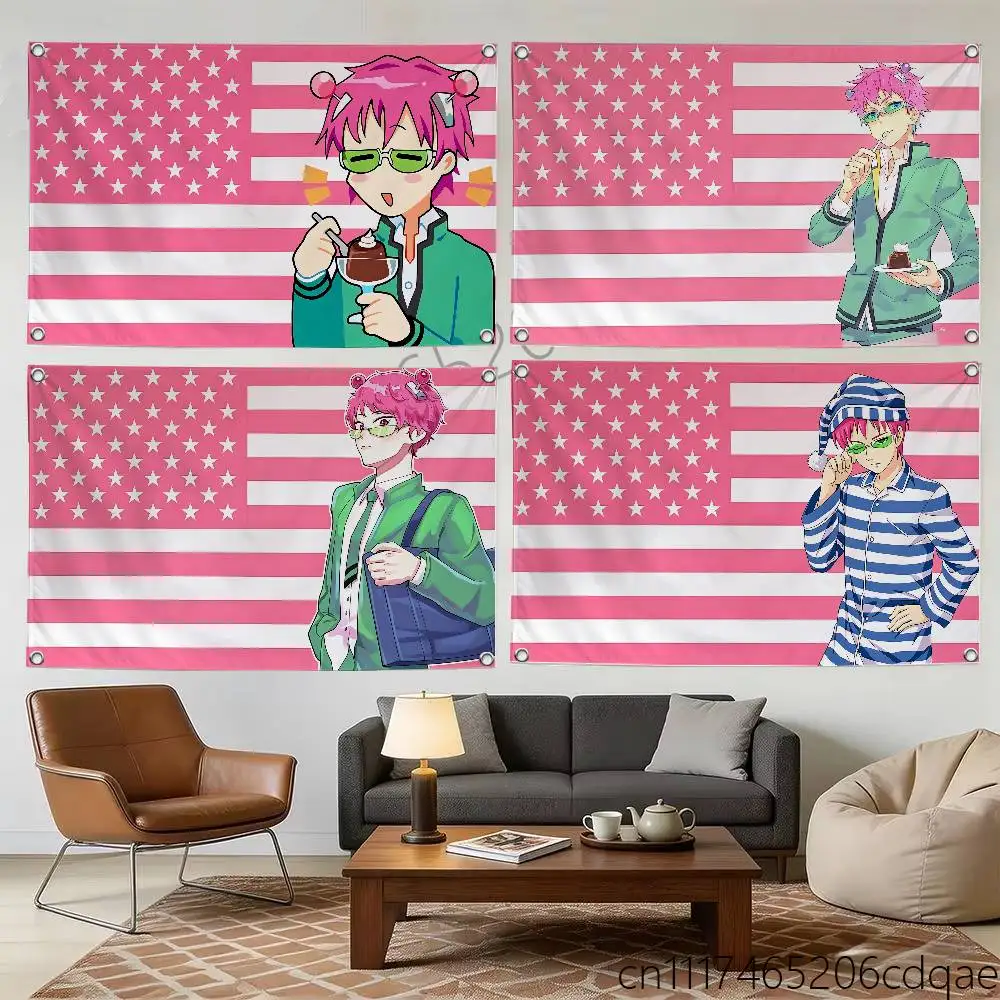 S‑Saiki K D‑Disastrous L‑Life Digital Printed Flag Tapestry Creative Pattern Photo Living Room Wall Art Party Outdoor Decor