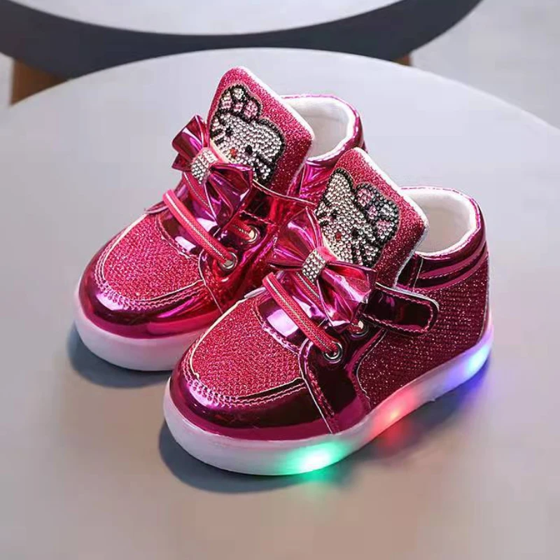 New Disney Children Luminous Shoes Boys Girls Hello Kitty Shoes Flashing Lights Fashion Sneakers Toddler Little Kid LED Sneakers