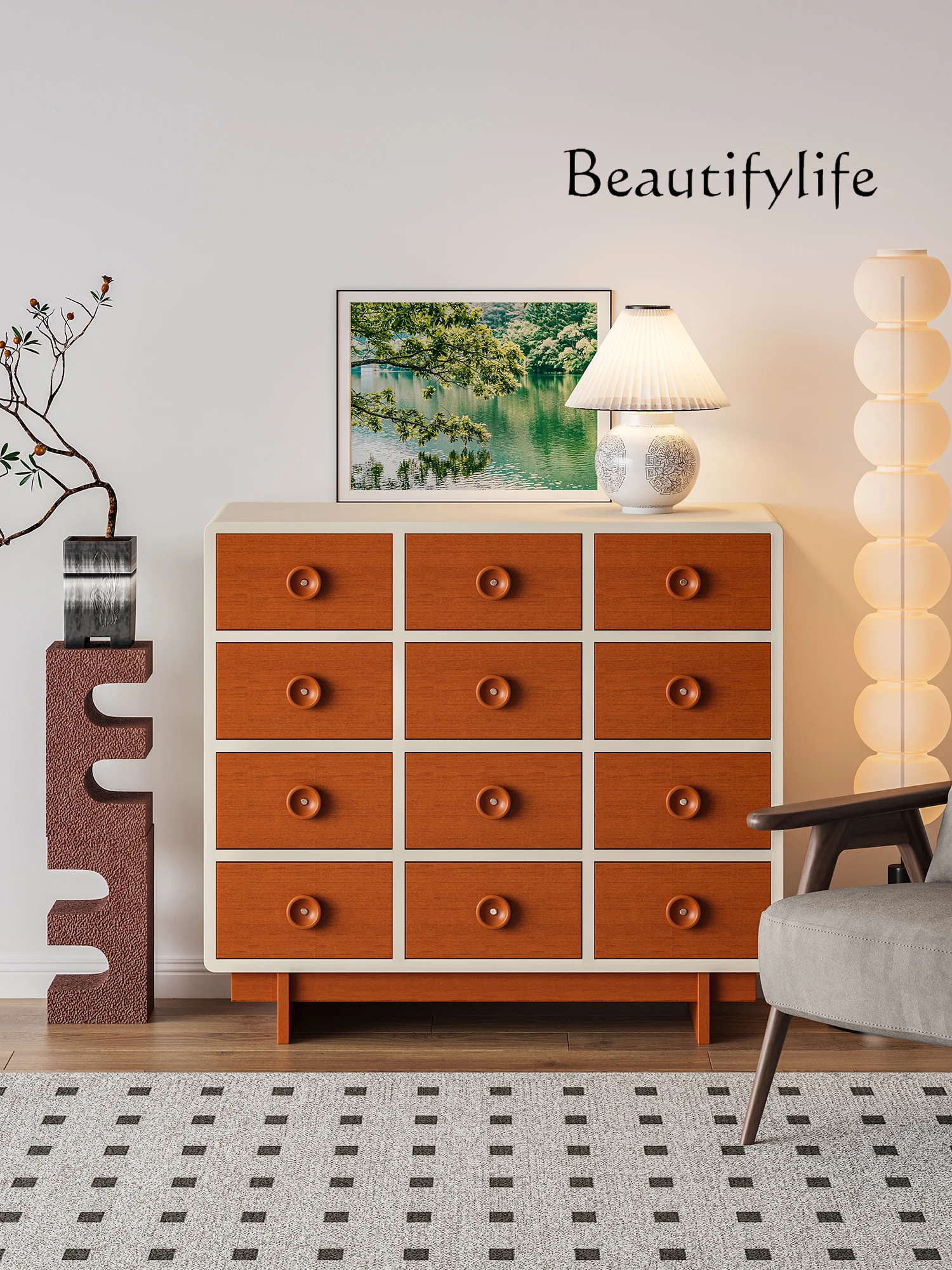 Solid Wood Italian Chest of Drawers Bedroom Four-Layer Multi-Functional Storage Cabinet Storage Cabinet