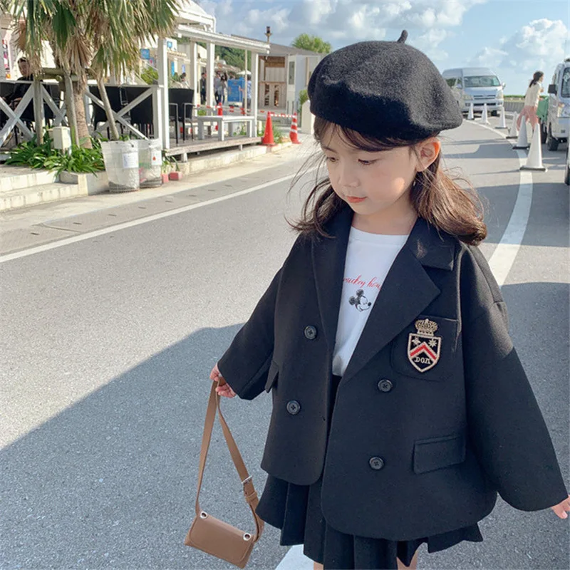 

Girls' Suit 2024 Autumn Clothing College Style Jacket Two Pieces Western Short Skirt Korean Tide