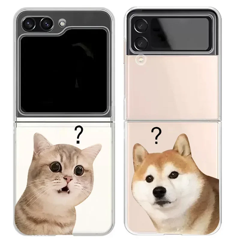 Cute Animal Cat Dog Clear Case for Samsung Galaxy ZFlip7 Z Flip 6 ZFlip5 Cartoon Transaprent Covers for ZFlip 4 Z Flip 3 Fundas