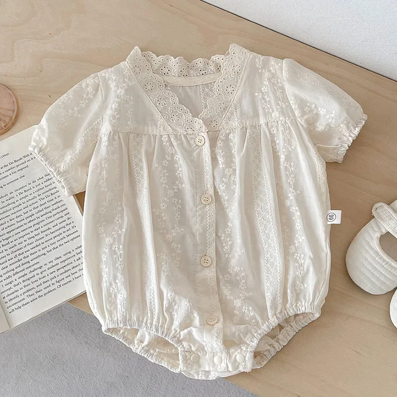 2025-novo-verao-estilo-coreano-terno-de-escalada-manga-curta-algodao-bordado-bebe-recem-nascido-meninas-macacao-0-24m-roupas-das-meninas-do-bebe
