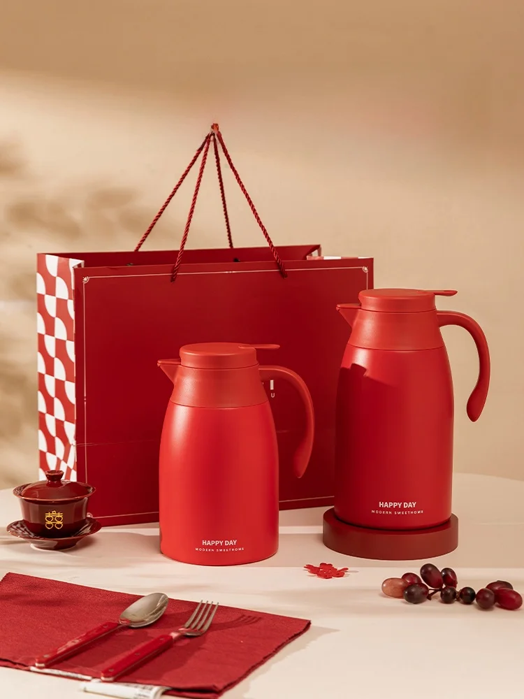 

Modern Housewife Red Large Capaci Thermal Pot Wedding Gift Couple's Wedding Accaniment Handmade Gift Pair of Kettles