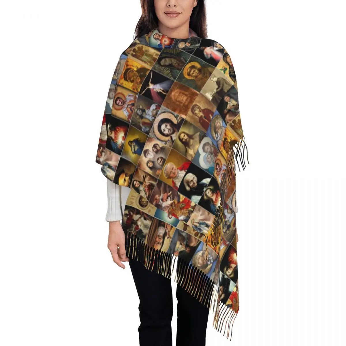 

Saints Jesus Mary I Trust In You Scarf Tassel Scarves for Women Soft Warm Shawls and Wraps Large Fall Winter Shawl Wrap
