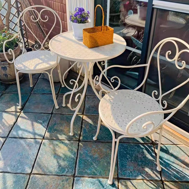 

Balcony leisure table and chair three-piece courtyard garden wrought iron table and chair kit outdoor seat milk tea shop table a