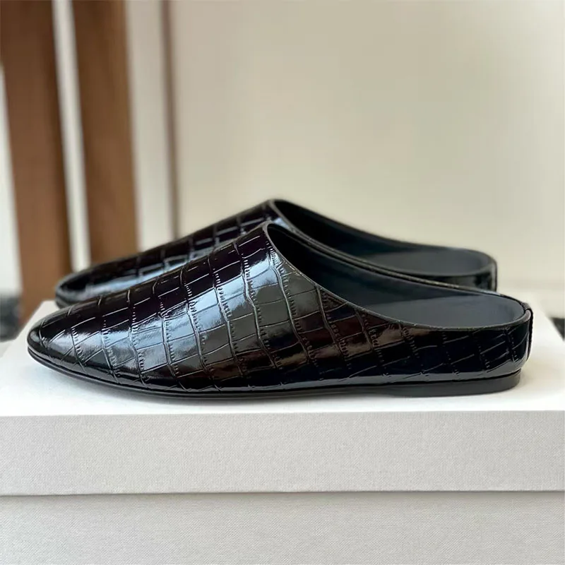 

Роскошные качественные тапочки из натуральной кожи, женские туфли-лодочки с круглым носком, женские черно-белые шлепанцы, современные женские тапочки на плоской подошве