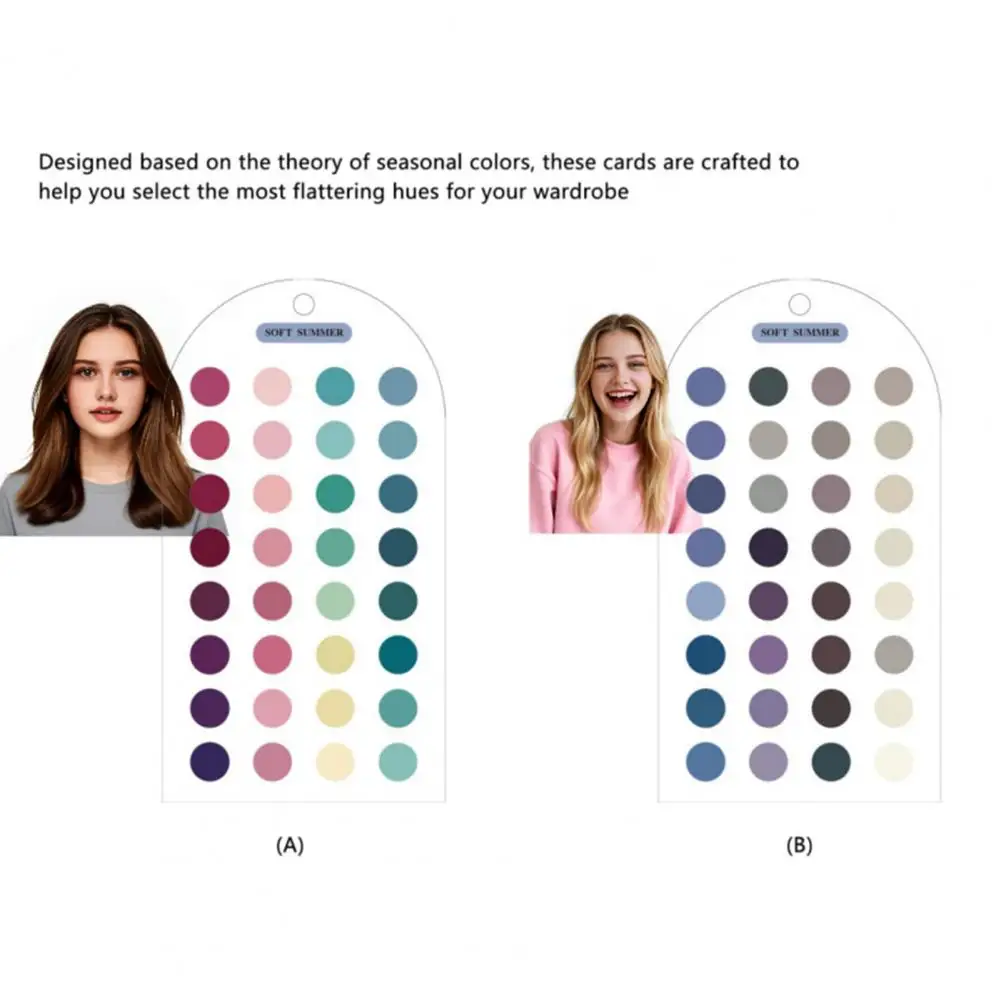 Soft Summer Color Cards Double-sided Summer Color Cards Palette with 24 Circular Blocks Portable Color Analysis Template Guide