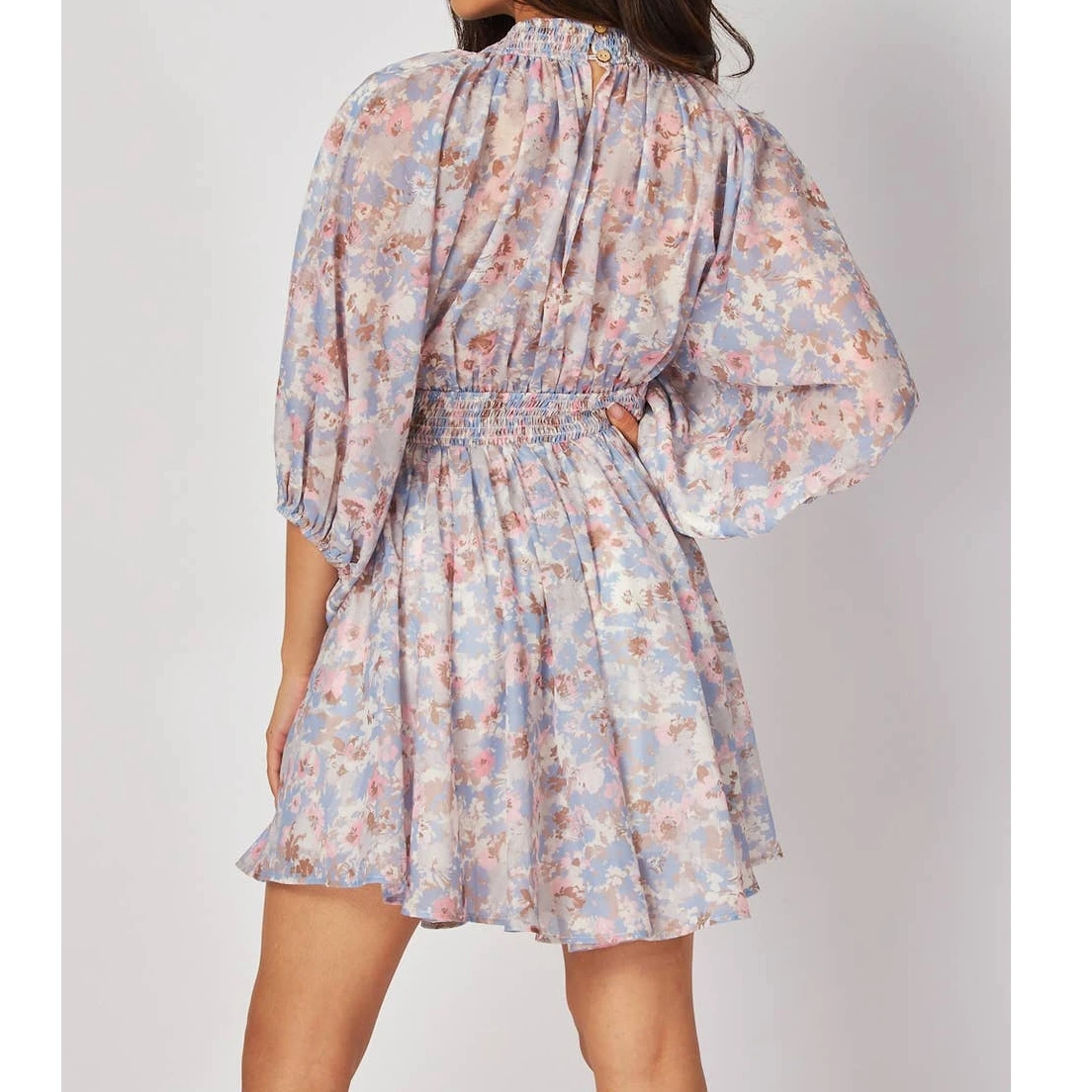 Mini abito da donna elegante autunno al ginocchio manica lunga scollo a V profondo stampa floreale abito da festa abiti traspiranti