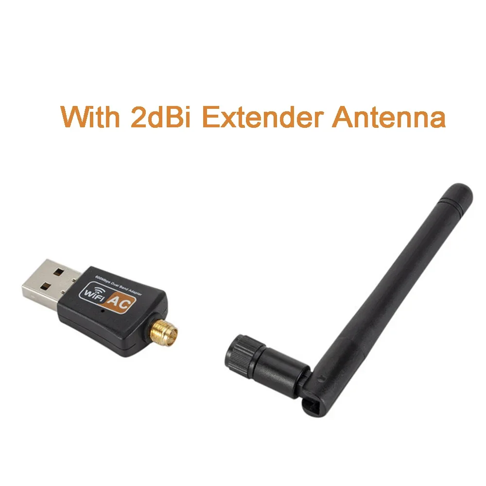 802.11AC двухдиапазонный 600 Мбит/с беспроводной USB-адаптер Wi-Fi Dongle для Windows для Mac 2,4 ГГц/5 ГГц 2DBi антенна для настольного ноутбука ПК