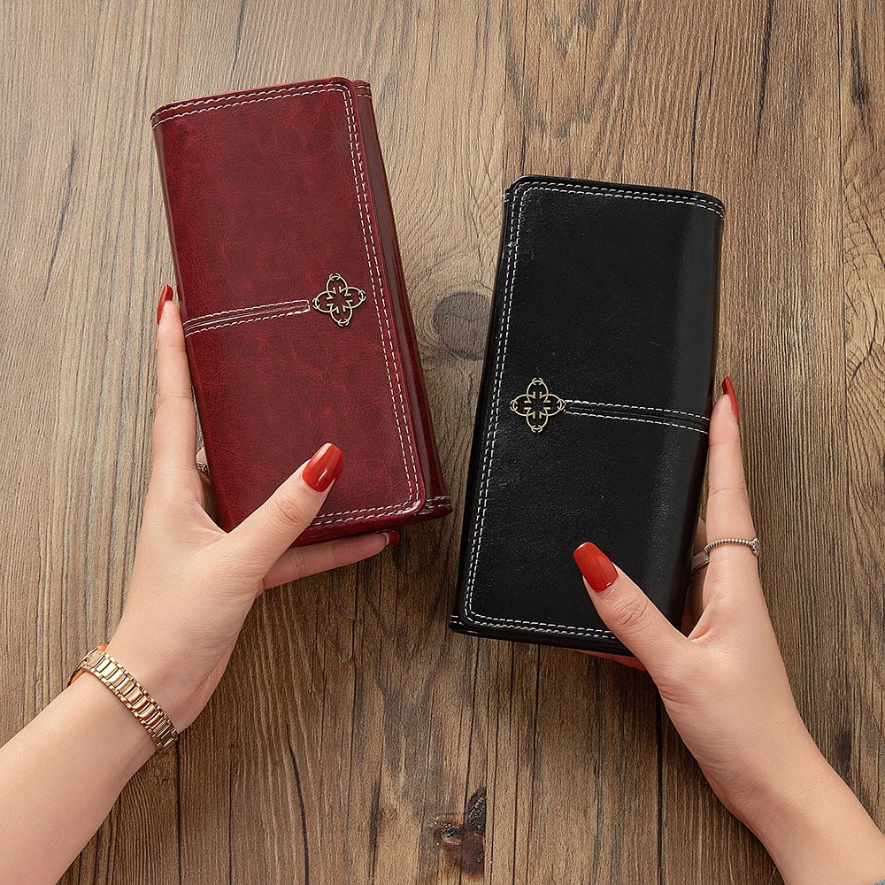 Western Plum Blossom Hasp PU Leather Long Women Wallet Multi-function Large Capacity Coin Purse for Ladsies