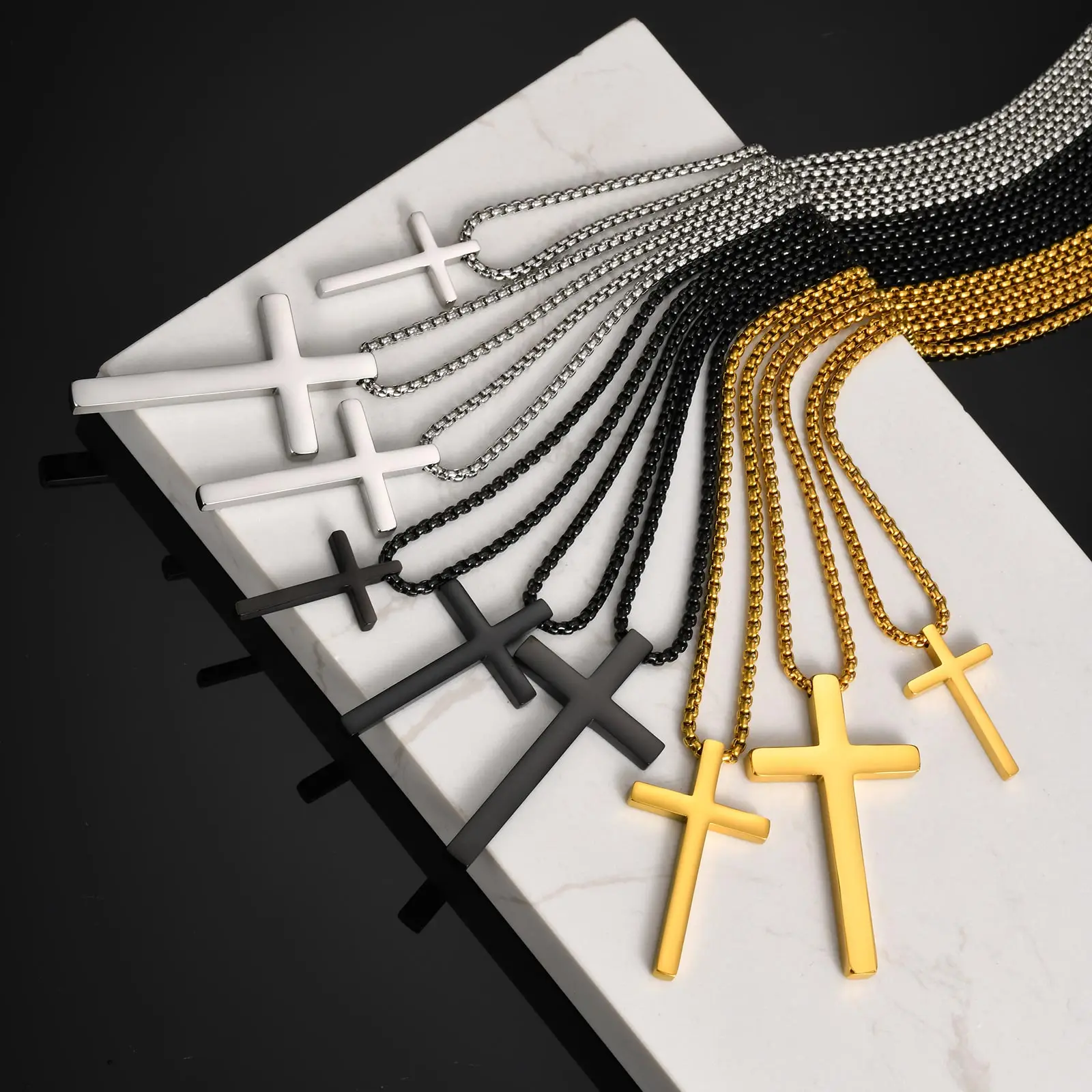 Vnox Stainless Steel Cross Necklace For Men Women Small Big Three Size Cross Pendent Smooth Jewelry Boys 1pc Collar