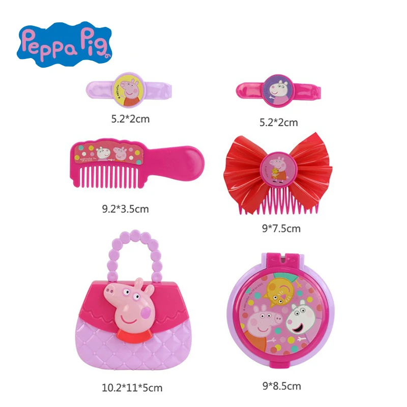 Peppa Pig Kids Emulation Makeup Toy Set Playing House Simulation Makeup Tools Handbag Make-up Mirror Hairpin Hair Comb Girl Gift