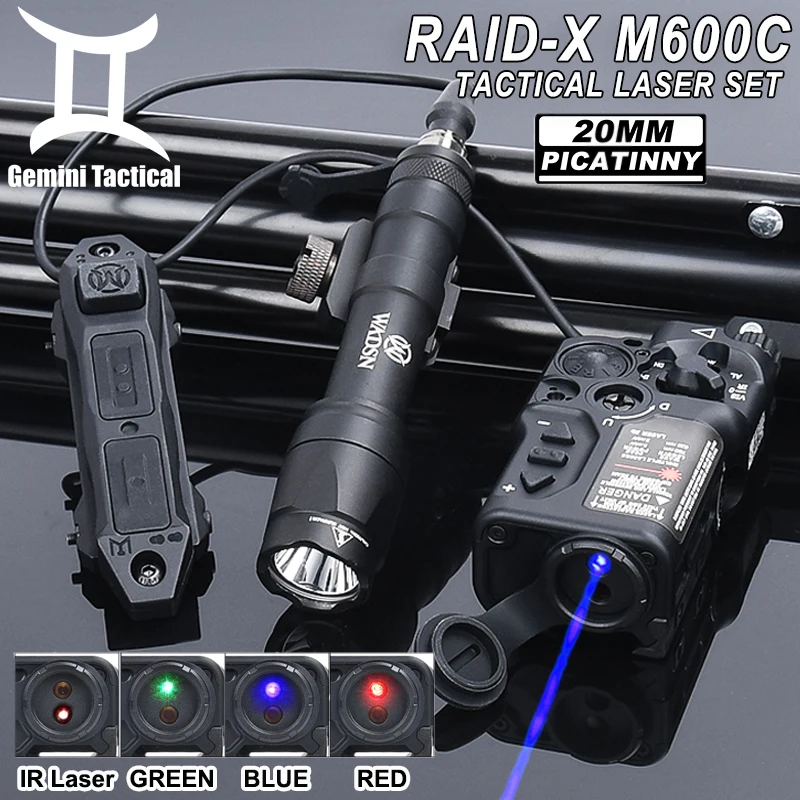 

Wadsn RAID-X Red Laser IR Green Blue Indicator Set 600Lumen M600C Hunting Flashlight With Tactical Dual Function Pressure Switch