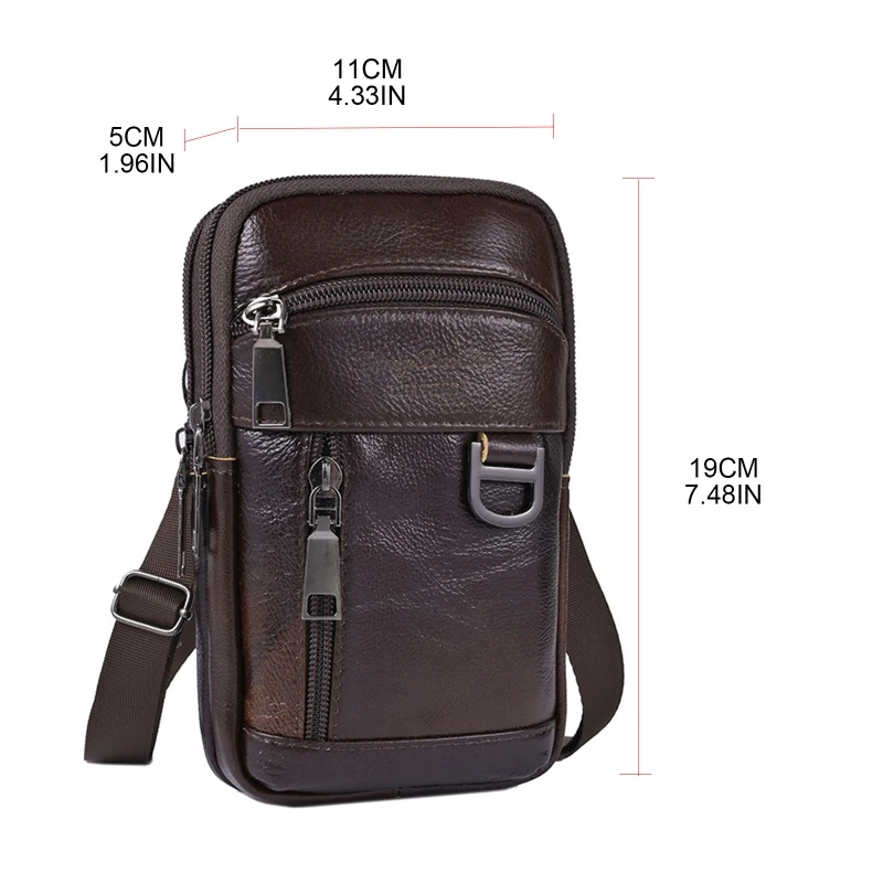 PU Leather Men Cell Phone Belt Loop Holster for Case Waist Bag Travel Shoulder Bags Pouch Crossbody Pack Purse Wallet