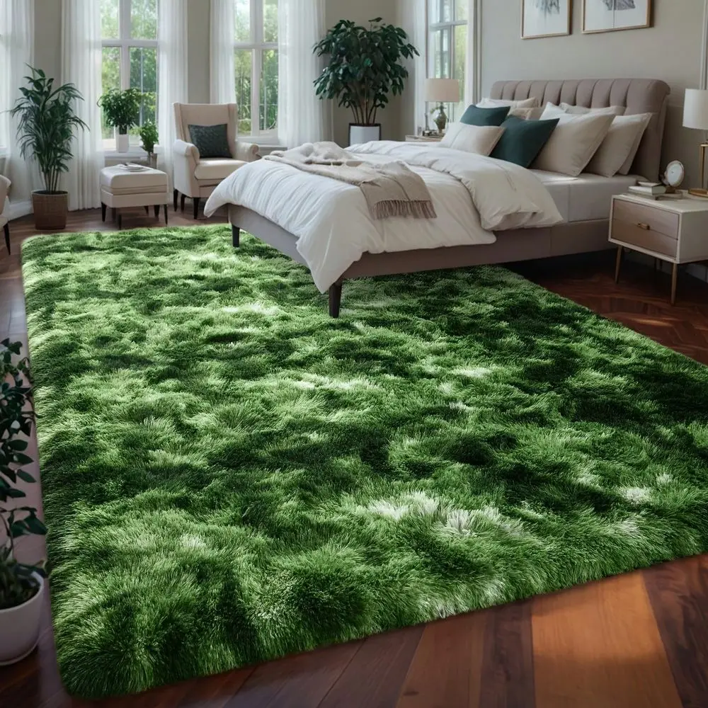 

For Bedroom Rugs For Living Room TieDye Dark Green Fluffy Shaggy Area Rug Living Room Rug Bedroom Rugs Super Soft Cozy Rug NonS
