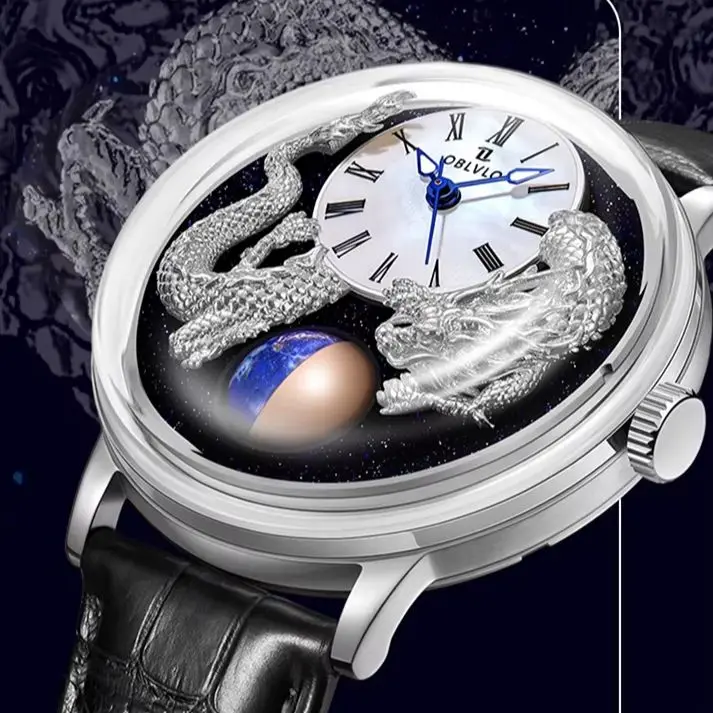 

OBLVLO Мужские автоматические часы Роскошные механические наручные часы 42 мм Светящиеся 5ATM Водонепроницаемые сапфировые вращающиеся 24-часовой циферблат