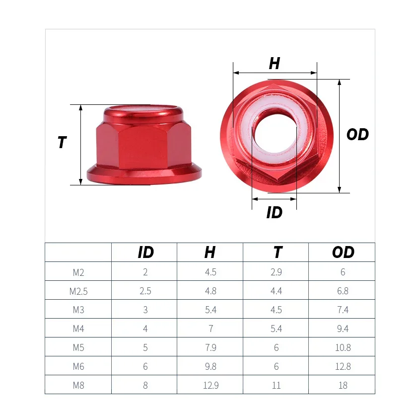 Aluminum Alloy Flange Nylon Insert Self-Locking Lock Nuts M2 M2.5 M3 M4 M5 M6 M8 Anodized Self-locking Anti-loose Nut