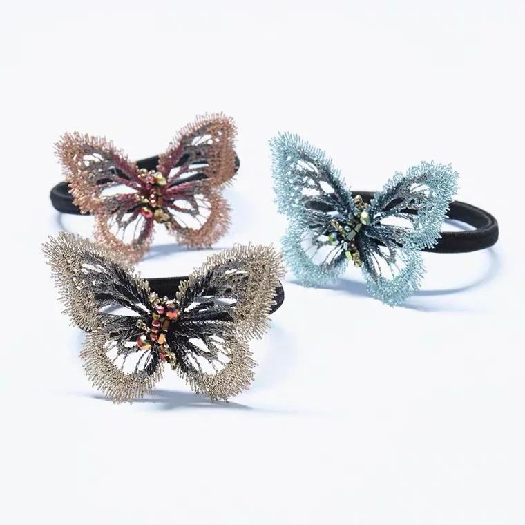 Embroidered Butterfly Band Sweet Temperament Tie  Rope Ponytail Hair Rings