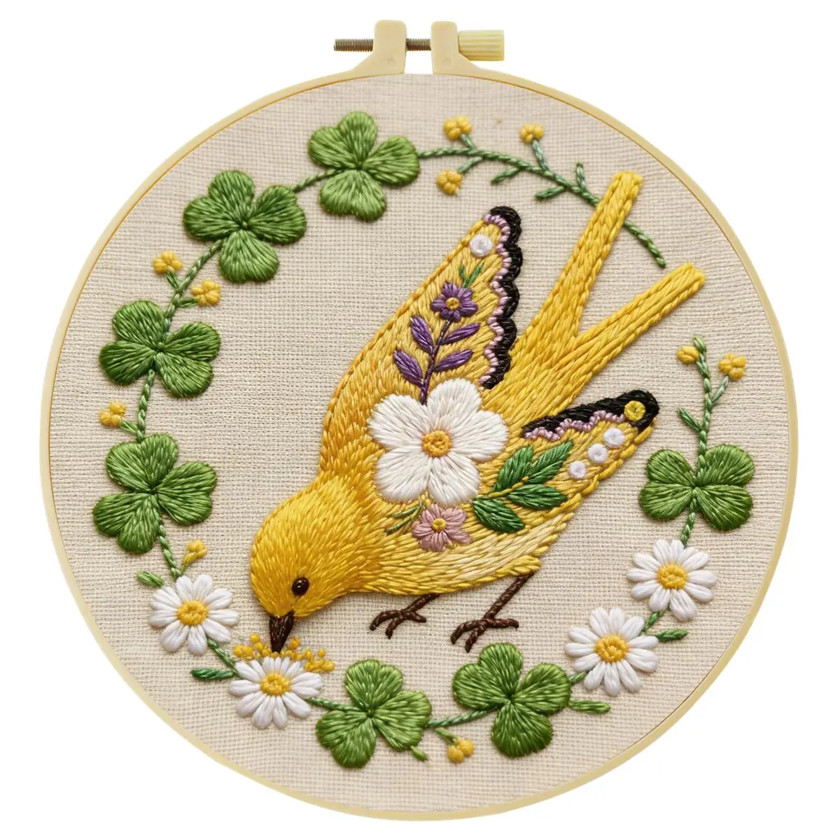 1 Stück 20X20CM/15X15CM 7,87/6,3 Zoll gelbes Vogel-Stickerei-Starter-Kit DIY-Kit DIY-Stickerei-Set Handarbeiten Heimdekoration – Detail 4