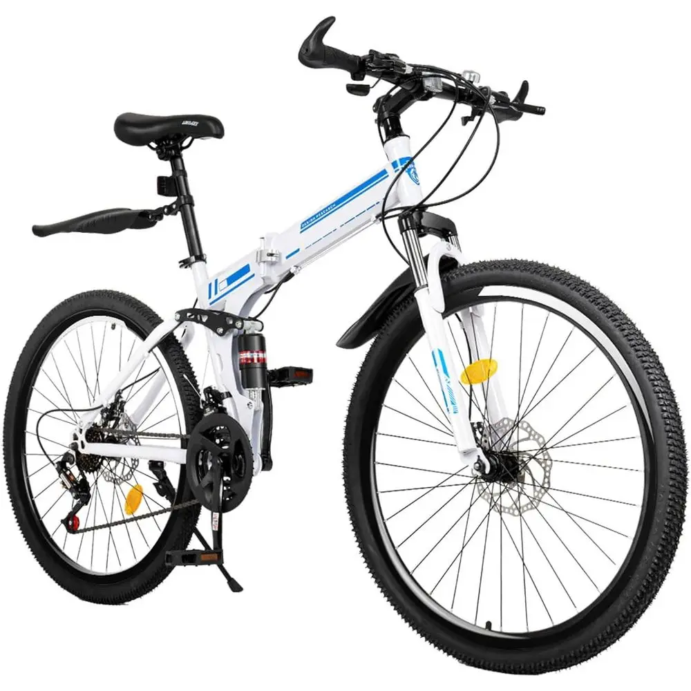 

26 21-Speed Dual Disc Brake Mountain Bike for Men and Women - Blue & White