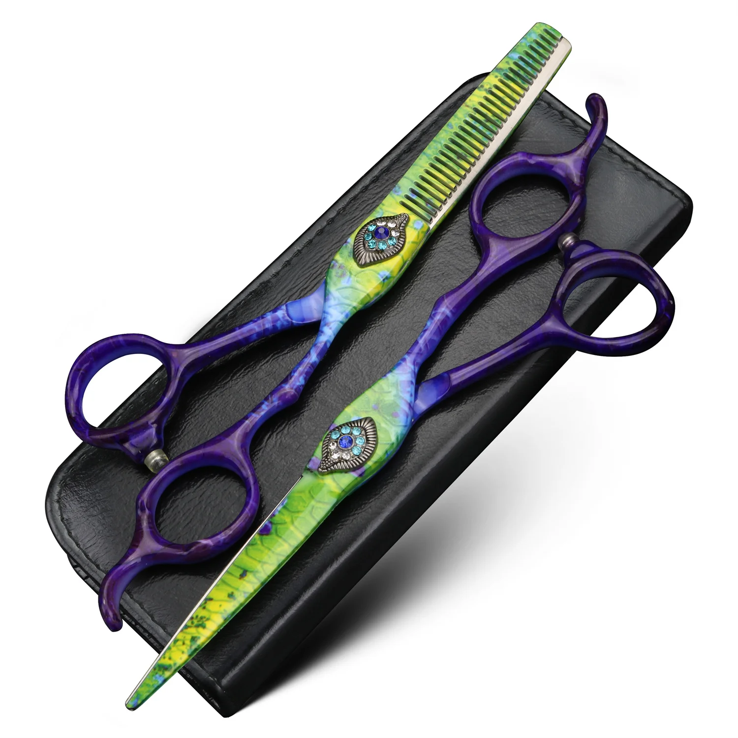 

XUANFENG 6 inch Peacock Hair Scissors Steel Barber Cutting Scissors and Thinning Scissors