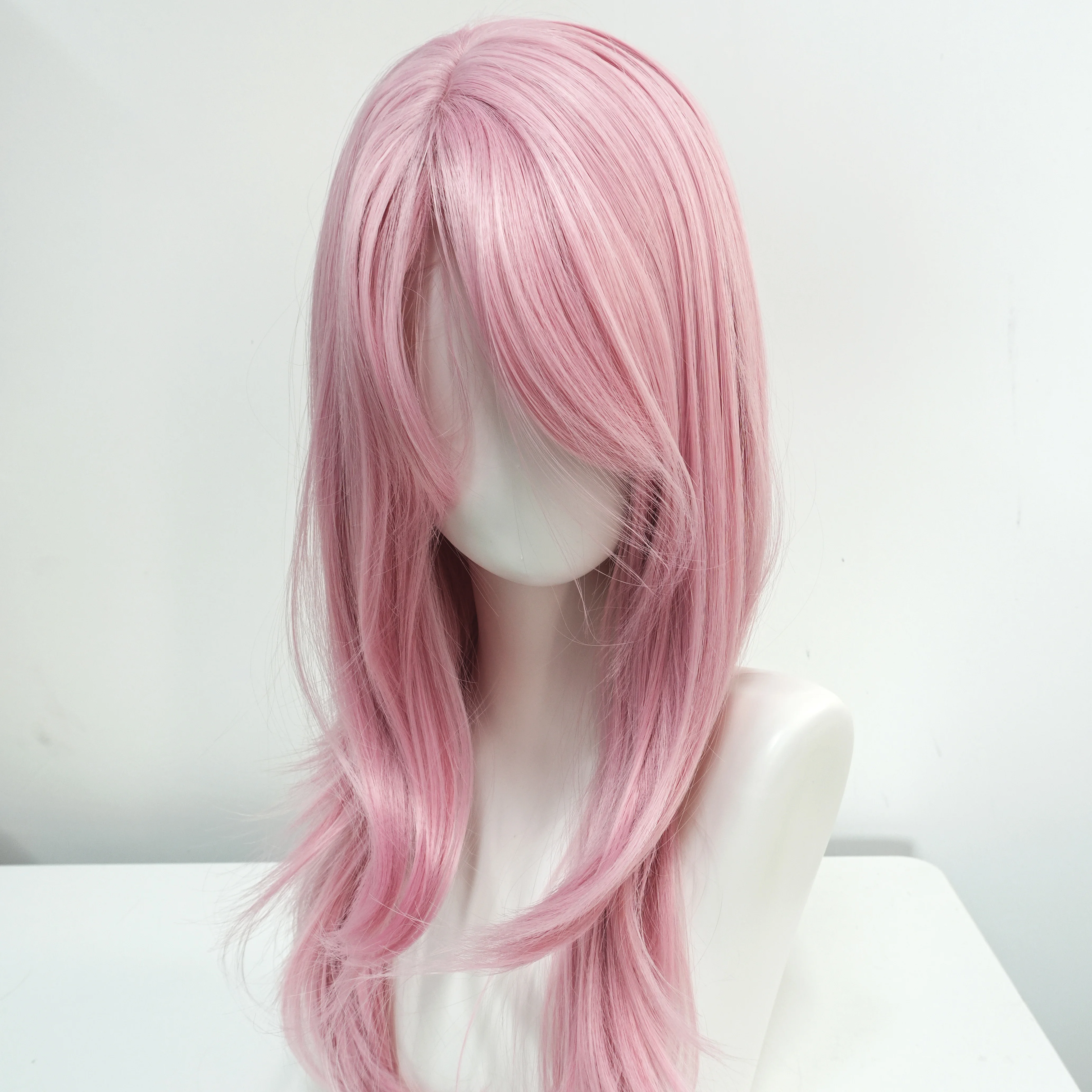 Ashely Perücke, rosa Perücke, Lolita, 50,8 cm, geschichtetes, glattes Haar, Perücken für Frauen, Vorhang-Pony, hitzebeständig, synthetisch, für Cosplay, Alltag – Detail 5