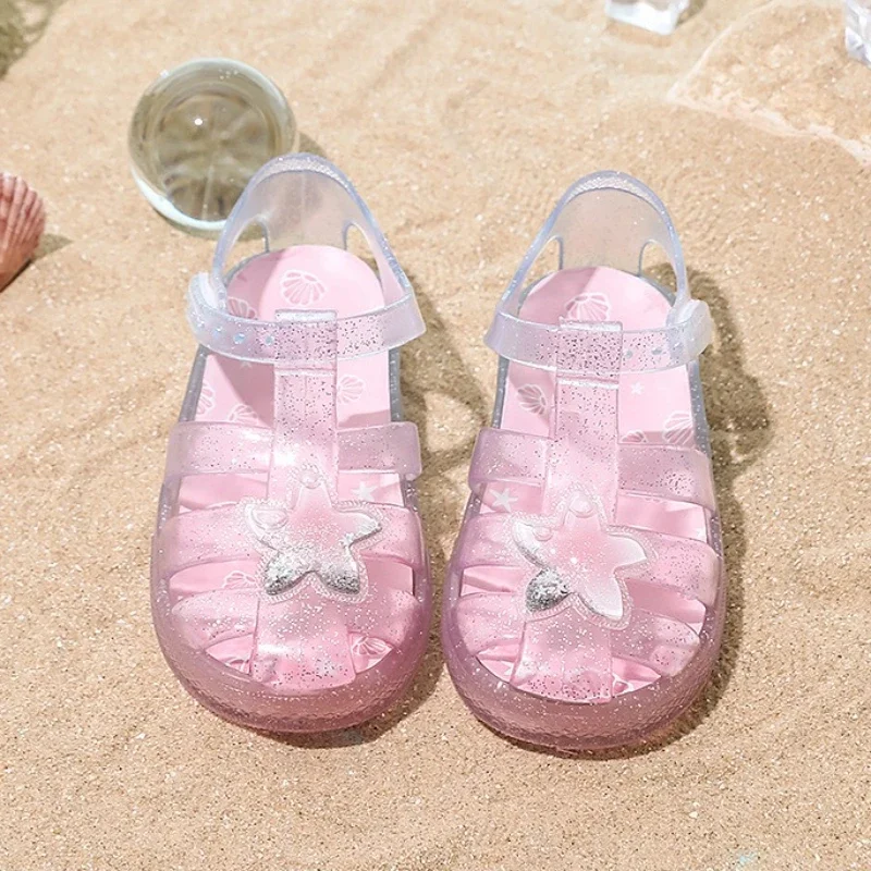 

2025 Summer Children's Jelly Sandals Baby Girls Water Wading Beach Shoes Anti Slip Closed-toe Soft Bottom Kid's Crystal Shoes