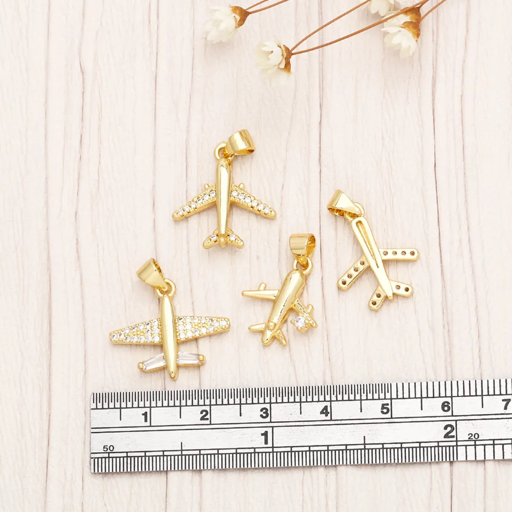 OCESRIO Trendy Brass Airplane Pendant for Necklace DIY Copper Gold Plated CZ Aircraft Jewelry Making Supplies wholesale pdtb183