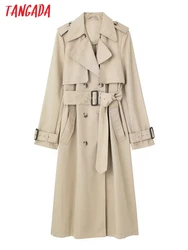 Tangada Women Khaki Oversized Trench Coats Long Sleeves With Belt 2023 Office Lady Work Windbreak 3H114