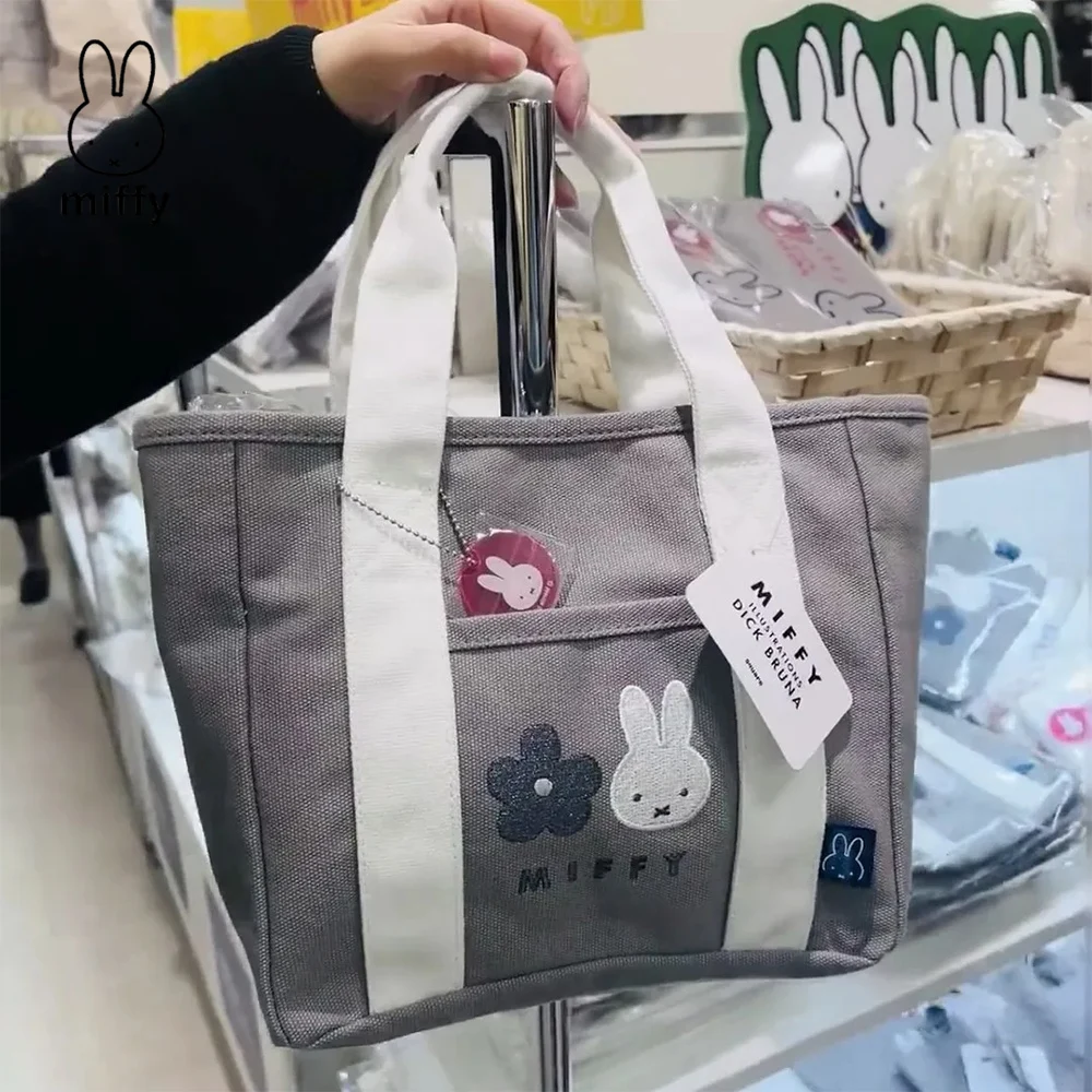 

Kawaii Miffy Embroidered Pattern Large Capacity Handheld Canvas Bag Bento Bag Fashion Cute Tote Bag Girl Birthday Christmas Gift