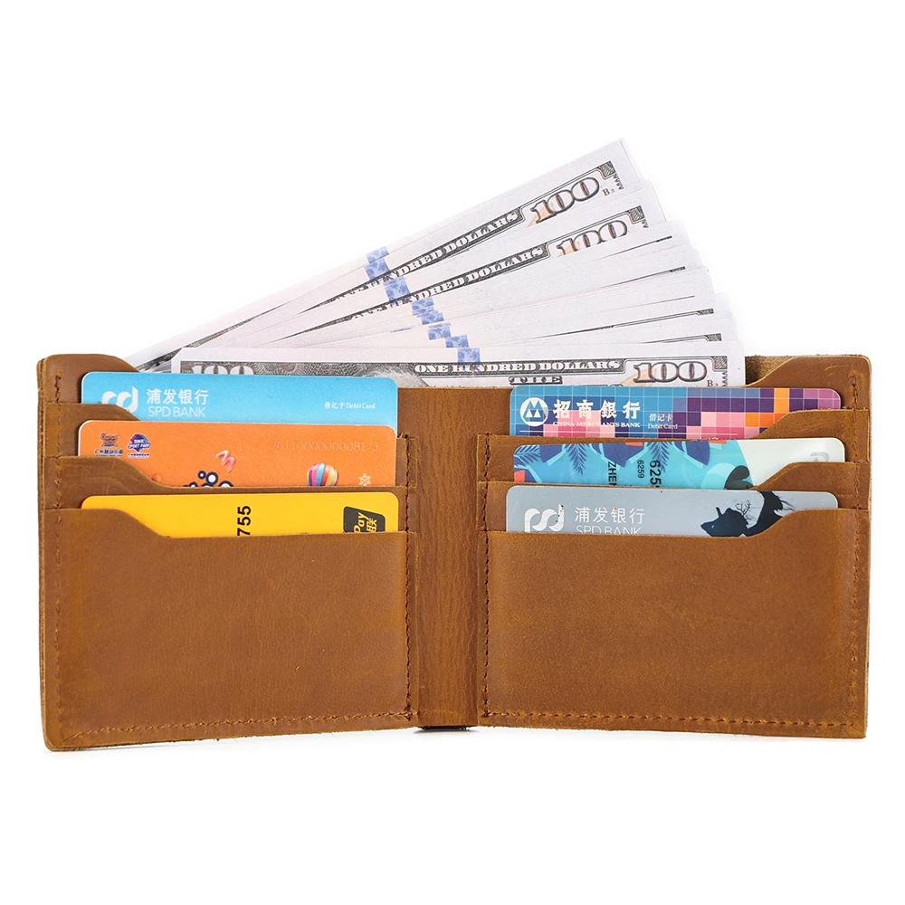 Men's Wallet Crazy Horse Retro Short Wallet Lightweight and Minimalist Card Bag Genuine Leather Wallet Male High end