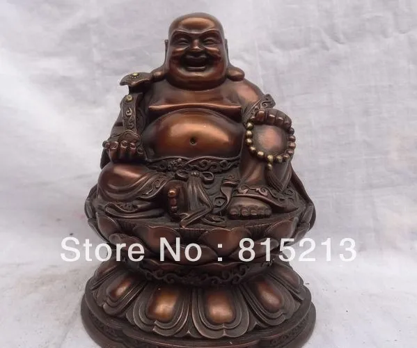 

8 "китайские, из чистой бронзы Lotus Joss RuYi Selamat Tertawa Patung Buddha Maitreya